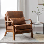 Mid Century Modern Brown Accent Chair Living Room- Comfy Solid Wood Arm Chair by Deolme