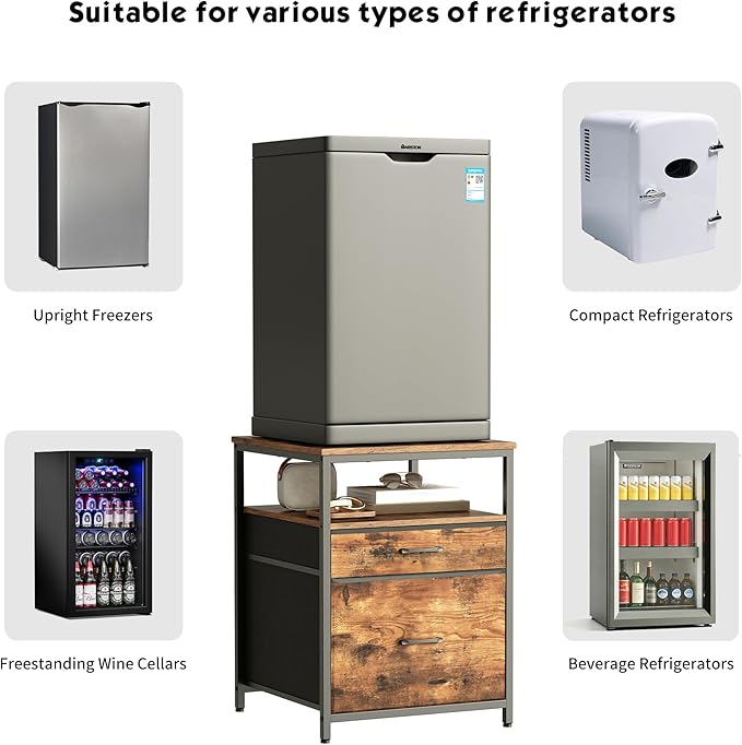Herture Mini Fridge Stand with 3 Storage, Mini Fridge Cabinet, Beverage Fridge - Image 4