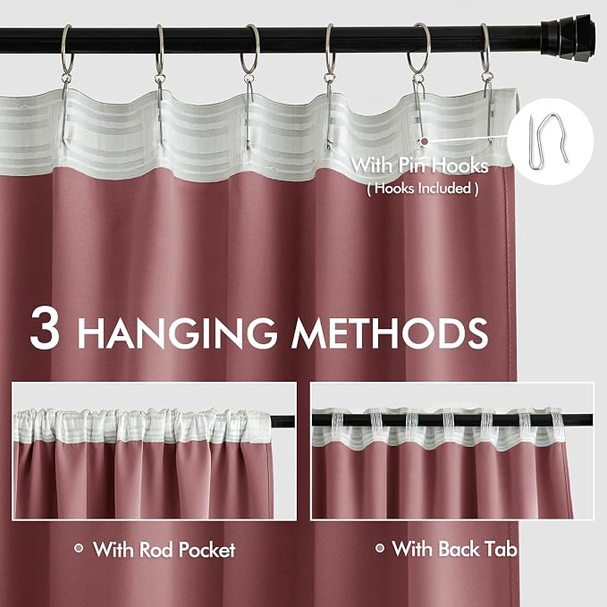 MIULEE Dusty Rose Back Tab Blackout Curtains 52x108 Inch Long 2 Panels Set | - Image 3