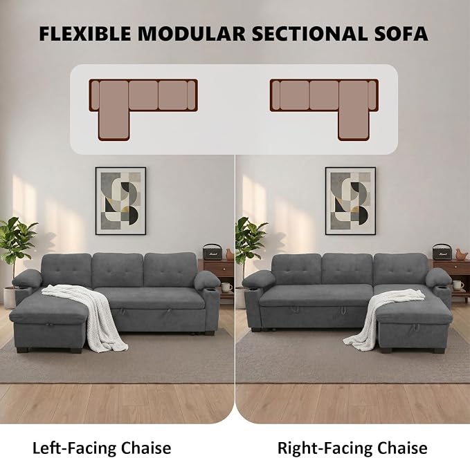 93" L Shaped Sleeper Sofa Bed, Pull Out Sectional Couch - Image 6