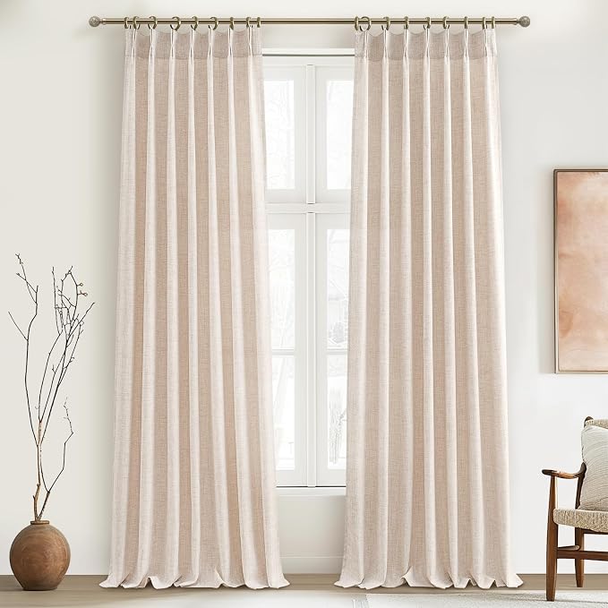 Unique Thick Natural Linen Pleat 86 Inch Curtains 2 Panels Set by PleatedDrapes