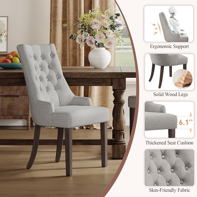 COLAMY Fabric Side Dining Chairs Set of 6, Wingback Upholstered Dining Room - Image 4