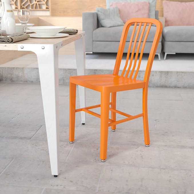Flash Furniture Commercial Grade Orange Metal Indoor-Outdoor Chair - Image 2