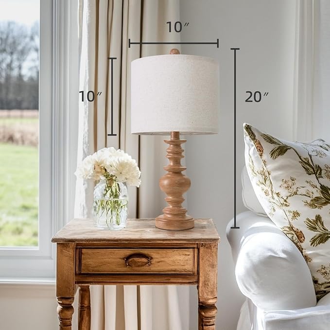 BOBOMOMO 20" Rustic Bedside Lamps Set of 2- Vintage Resin Table Lamps - Image 2