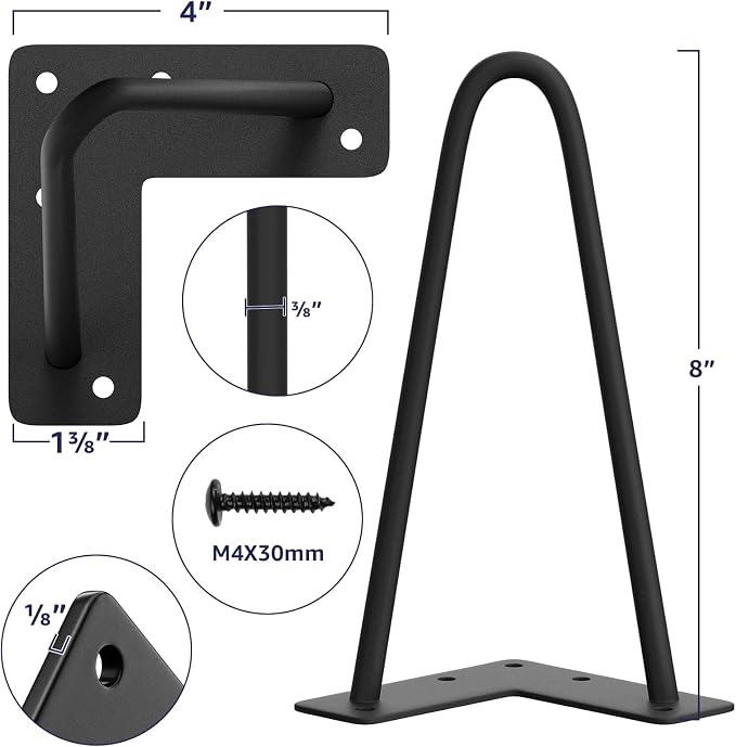 SMARTSTANDARD 8 Inch Heavy Duty Hairpin Furniture Legs, Metal Home DIY Projects - Image 2