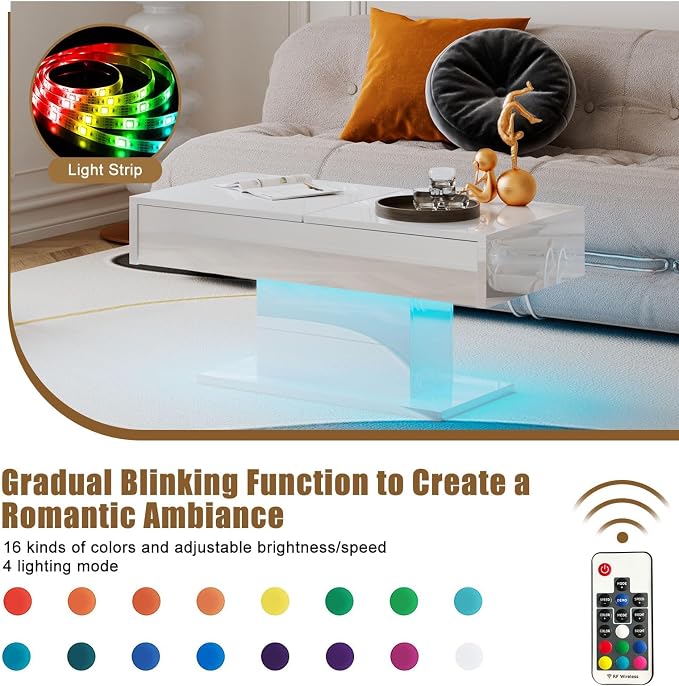 HedoAjim White LED Coffee Table - Image 8