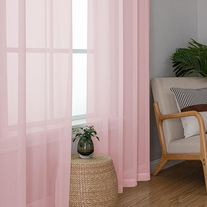 Blush Pink Sheer Curtains 72 Inches Long 2 Panels, Lightweight Dual Rod Pockets - Image 3