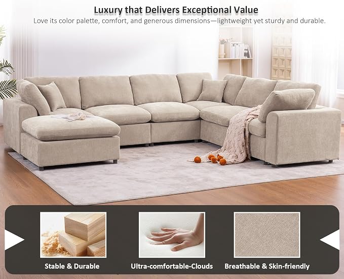 Oversized Modular Sectional Sofa Couch, Large 7 Seater Corner Sofa Modern U - Image 4