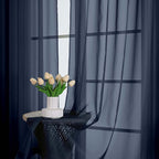 Chyhomenyc Navy Blue Sheer Curtains 63 Inches Long 2 Panels, Light Filtering - Image 2