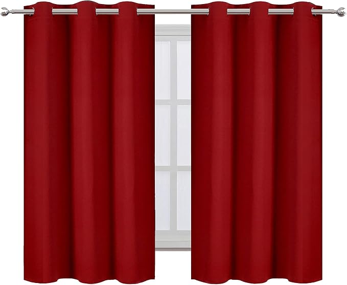 Red Blackout Curtains 42 x 54 Inch Length Set of 2 Panels Grommet Bedroom - Image 2