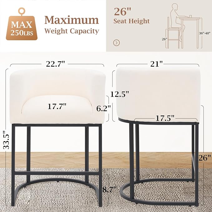 ClinQ 26" H Counter Height Bar Stools Set of 3, Modern Barrel Counter Stools - Image 2