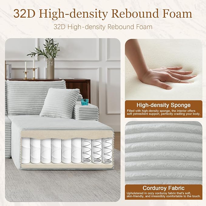 125" Modular Sectional Sleeper Sofa, Boneless Cloud Couch - Image 3
