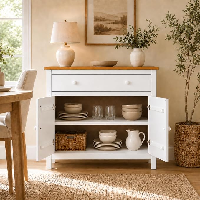 From the Tree Furniture 44" Wide White & Pine Top Solid Pine Shaker Sideboard - Image 9