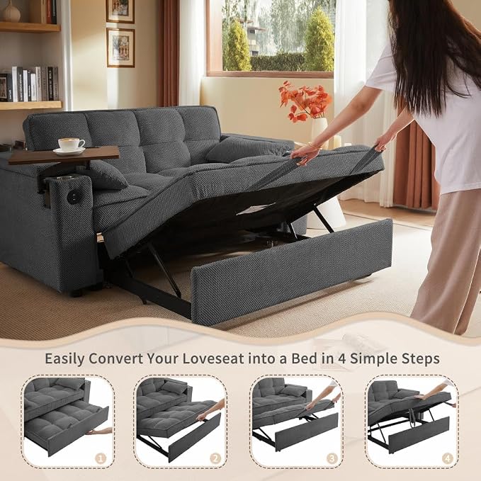 oaaktu Large Size Convertible Sleeper Sofa Bed, Polka dot Velvet Pull Out Futon - Image 7
