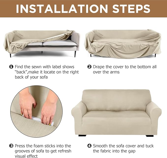 Peryiter 2 Pcs Sofa Covers Couch and Loveseat Covers Set Stretch Sofa Slipcover - Image 3