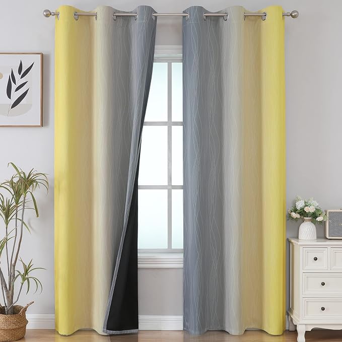 Yellow and Grey Ombre Blackout Curtains by ESTELARTEXTILER