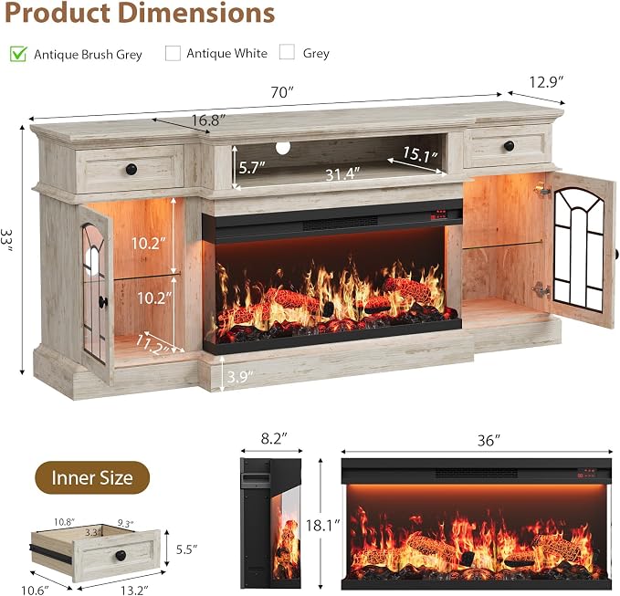QUW 70" Farmhouse Fireplace TV Stand - Image 4