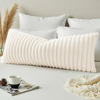 decorUhome Fall Faux Fur Throw Pillow Covers 14x36 Pack of 1 Cream White | - Image 4