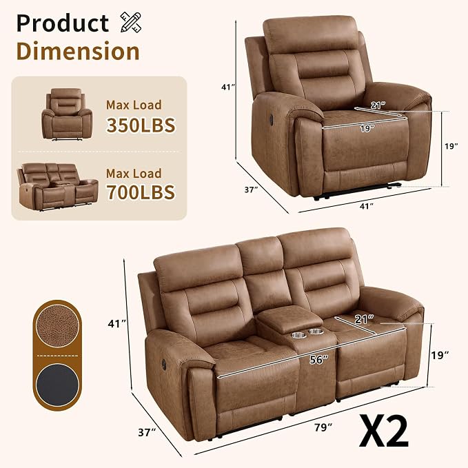ANJ 3-Piece Faux Leather Power Recliner Sofa Set - Image 2