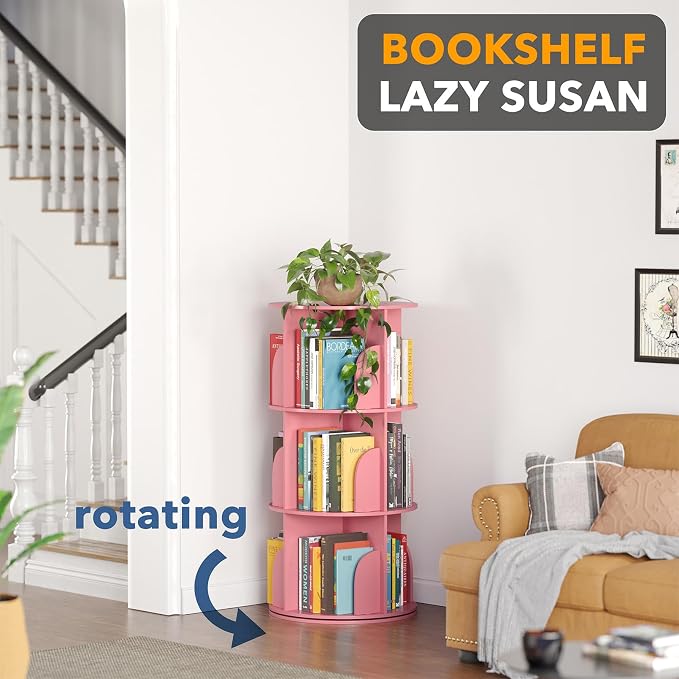 SpaceAid 3 Tier Rotating Bookshelf Tower, Spinning Bookcase Lazy Susan - Image 4