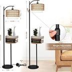 ZECOXOL Arc Floor Lamp with Table and Shelves, Rattan Boho Floor Lamp with - Image 6
