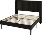 Allewie Full Size Velvet Bed Frame/Vertical Channel Tufted Wingback - Image 9