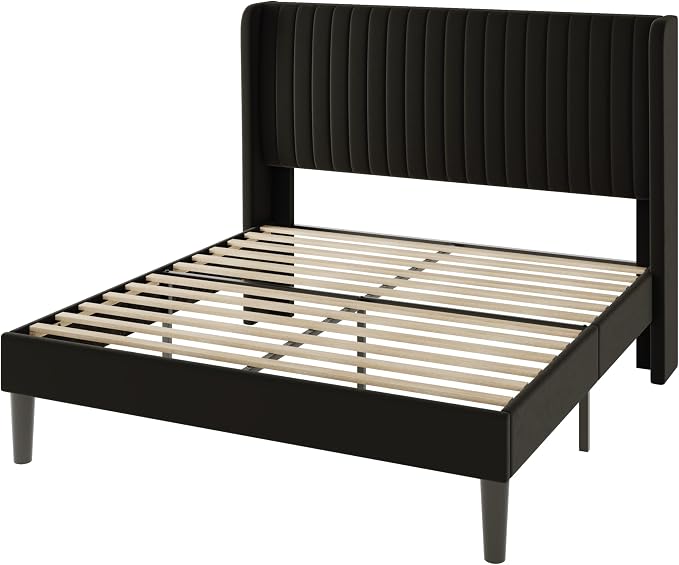 Allewie Full Size Velvet Bed Frame/Vertical Channel Tufted Wingback - Image 9