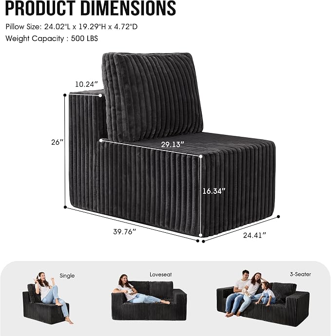 Single Sofa 1 Seat Couch with Deep Seat Memory Foam Cloud Chair with Pillows - Image 2