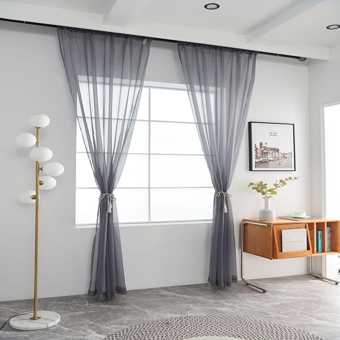 SpaceDresser Sheer Voile Window Treatment Rod Pocket Curtain Panels - Image 2