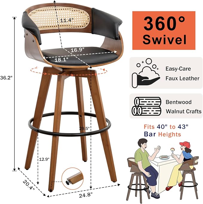 Set of 2 Rattan Swivel Bar Stools - Image 2