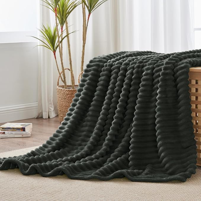BEDELITE Ribbed Twin Blanket for Couch & Bed, Charcoal Grey, Warm Yet - Image 7