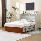 VINGLI Queen Murphy Bed with Storage Drawer, 2 Charging Station, Rustic & - Image 9