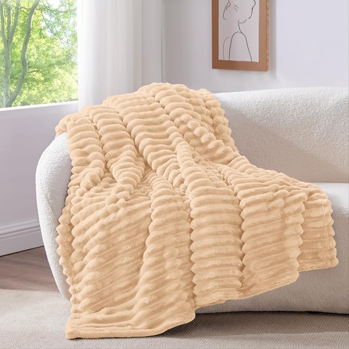 BEDELITE Striped Fleece Throw Blanket, Blush Sand, Soft Cozy, Lightweight Warm - Image 2
