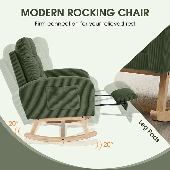 NIOIIKIT Nursery Rocking Chair, Corduroy Upholstered Rocking Chair - Image 5