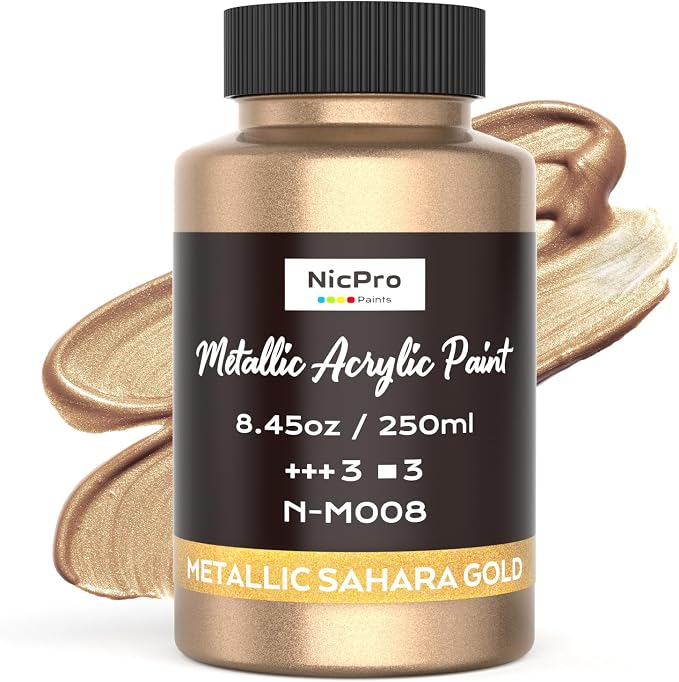 Nicpro Metallic Sahara Gold Acrylic Paint, 8.45oz/250ml Large Gold Leaf Paint by Nicpro
