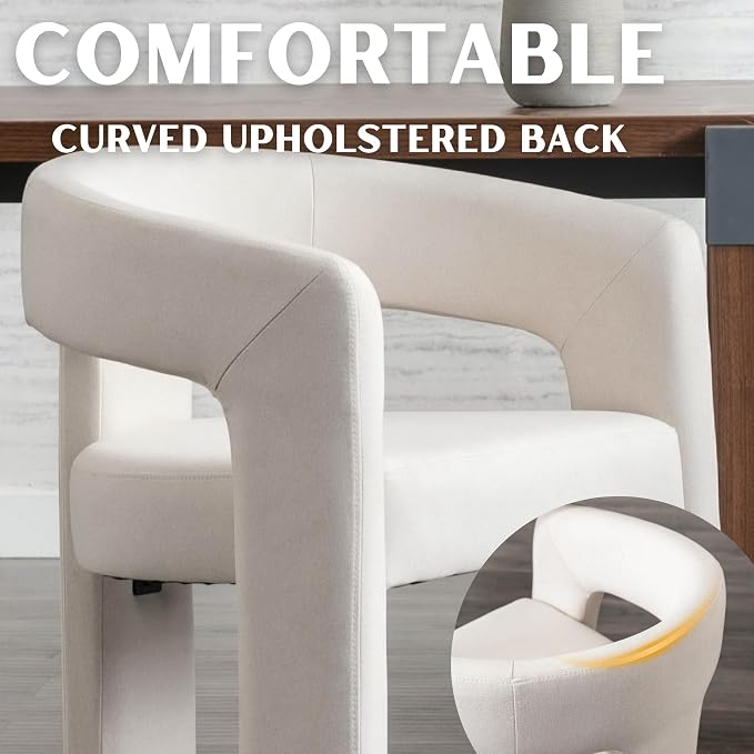RIVOVA Modern Barrel Dining Chairs Set of 3, Linen Upholstered Accent Side Chair - Image 4