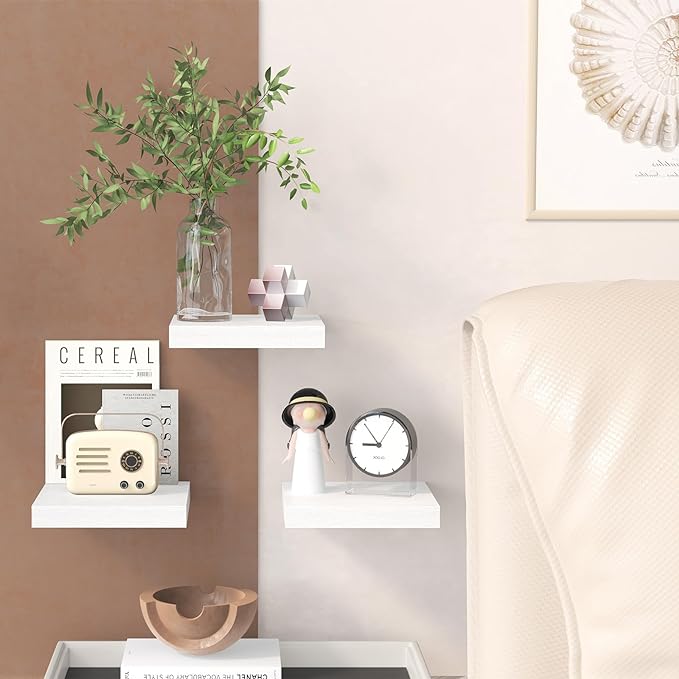 Fixwal 8inch Floating Shelves for Wall, Small White Shelves Wall Mounted Shelf - Image 6