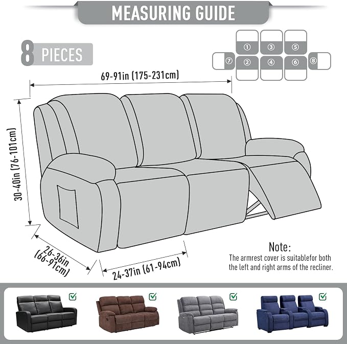 TAOCOCO Recliner Sofa Covers 8-Pieces Stretch Large Couch Covers - Image 5