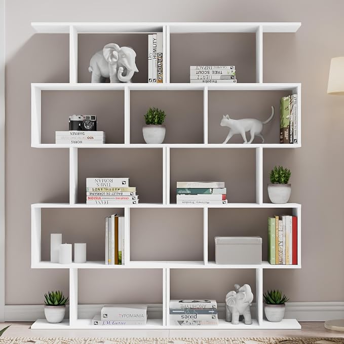Cozy Castle Set of 2 Geometric Bookcase, S-Shaped Modern Bookshelf, Room - Image 3