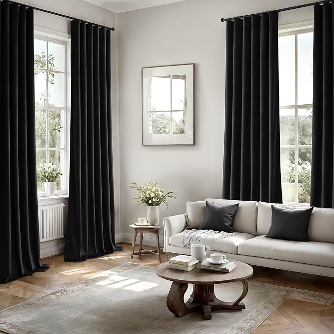 MIULEE Velvet Curtains 50W x 108L 2 Panels Black Blackout Curtains | Luxury - Image 5