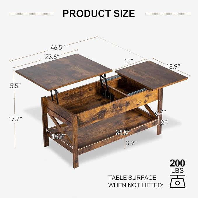 Lift Top Coffee Table with Storage, Small Coffee Table with Hidden Compartment - Image 3