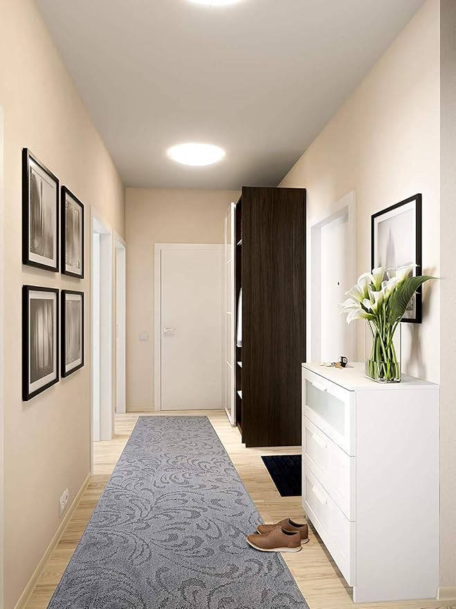 Custom Length Hallway Runner Rug, Slip Resistant, Floral Grey, 26 Inch X 27 feet - Image 3