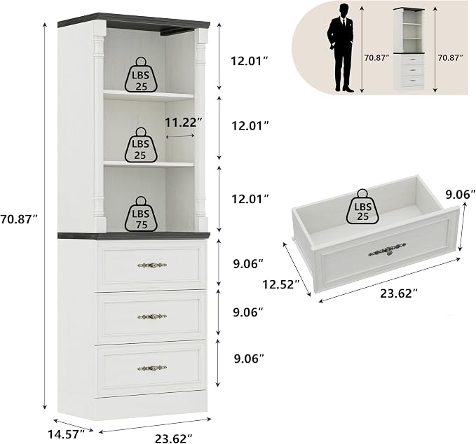 Bookshelf with Drawers, Floor Standing Display Storage Cabinet - Image 2