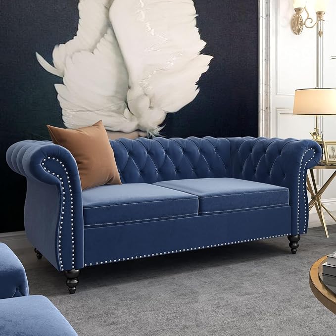 Mid-Century 2 Seater Sofa, Velvet Loveseat - Image 3