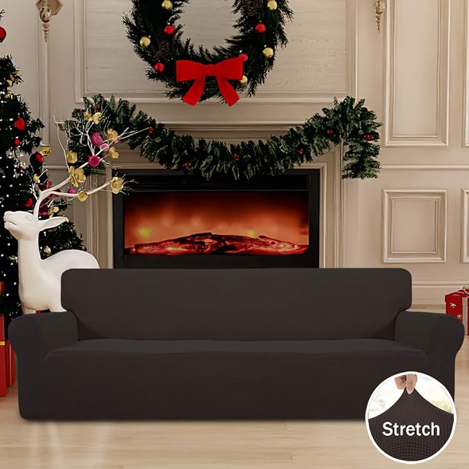Easy-Going Stretch 4 Seater Oversized Sofa Couch Cover Chocolate | 1-Piece - Image 2