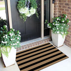 Front Door Mat Indoor Outside Entrance 2x3 Black Tan Striped Rug | Non-Slip - Image 4