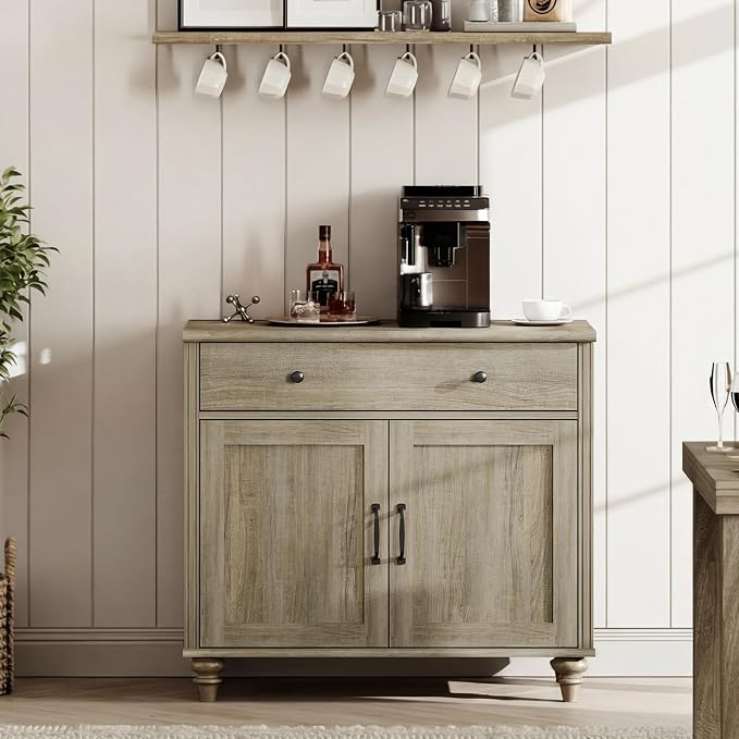 WAMPAT Buffet Cabinet with Doors & Drawer, Large Coffee Bar Table Wood Kitchen - Image 5