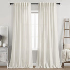 Cream Linen Back Tab Curtains 84 Inch Length by Nanspring