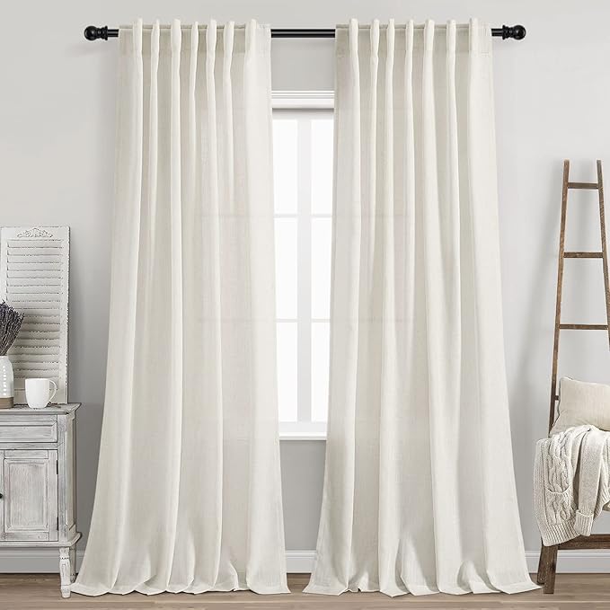 Cream Linen Curtains 89 Inches Long by Nanspring