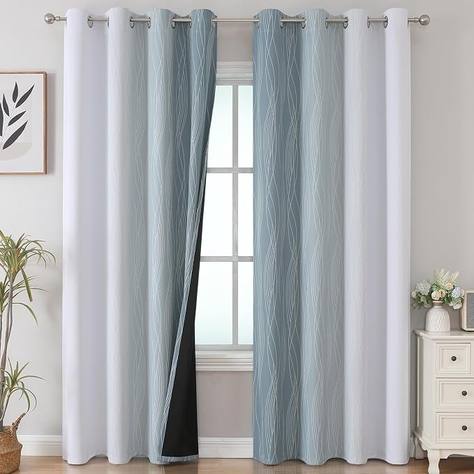 Stone Blue and Greyish White Blackout Curtains - Image 2